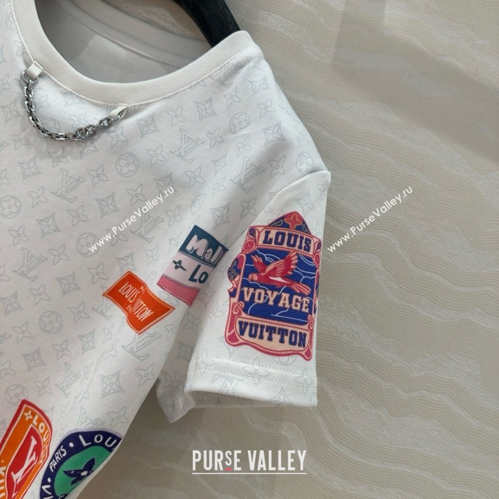 Louis Vuitton Mahina Patch Print Crop Top T-shirt 1AHITK White 2025 (Q-25050703)