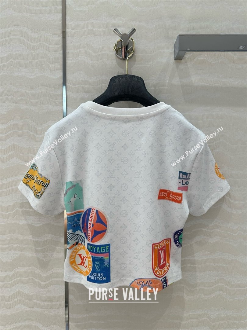 Louis Vuitton Mahina Patch Print Crop Top T-shirt 1AHITK White 2025 (Q-25050703)