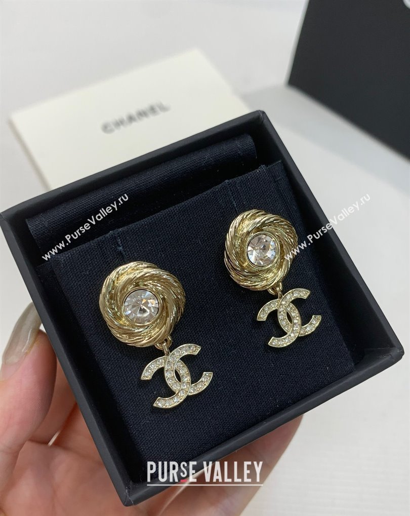 Chanel Strass Round Short Earrings Gold 2025 0509 (YF-250509047)