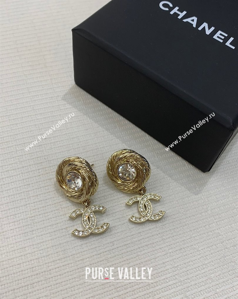 Chanel Strass Round Short Earrings Gold 2025 0509 (YF-250509047)