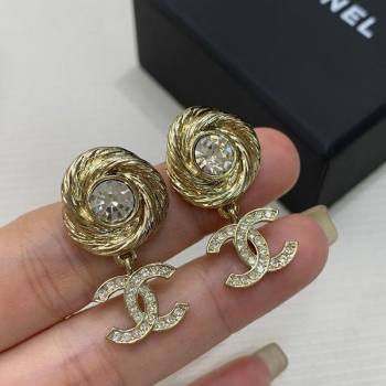 Chanel Strass Round Short Earrings Gold 2025 0509 (YF-250509047)