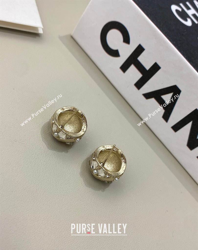 Chanel Stud Round Earrings with Strass and Pealrs 2025 0509 (YF-250509049)