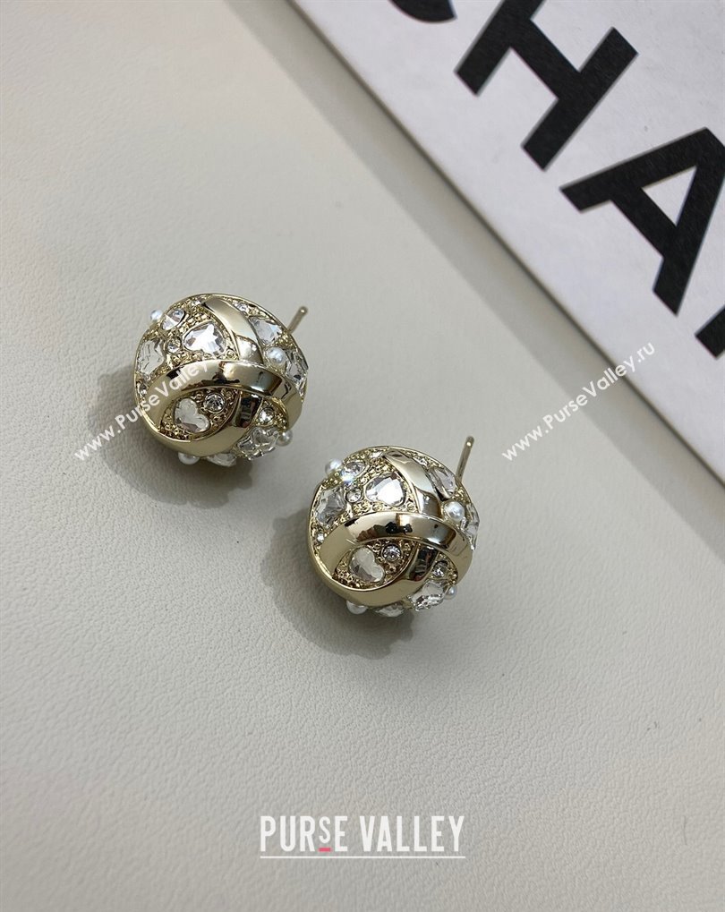 Chanel Stud Round Earrings with Strass and Pealrs 2025 0509 (YF-250509049)