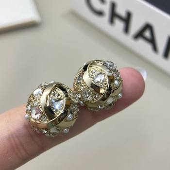 Chanel Stud Round Earrings with Strass and Pealrs 2025 0509 (YF-250509049)