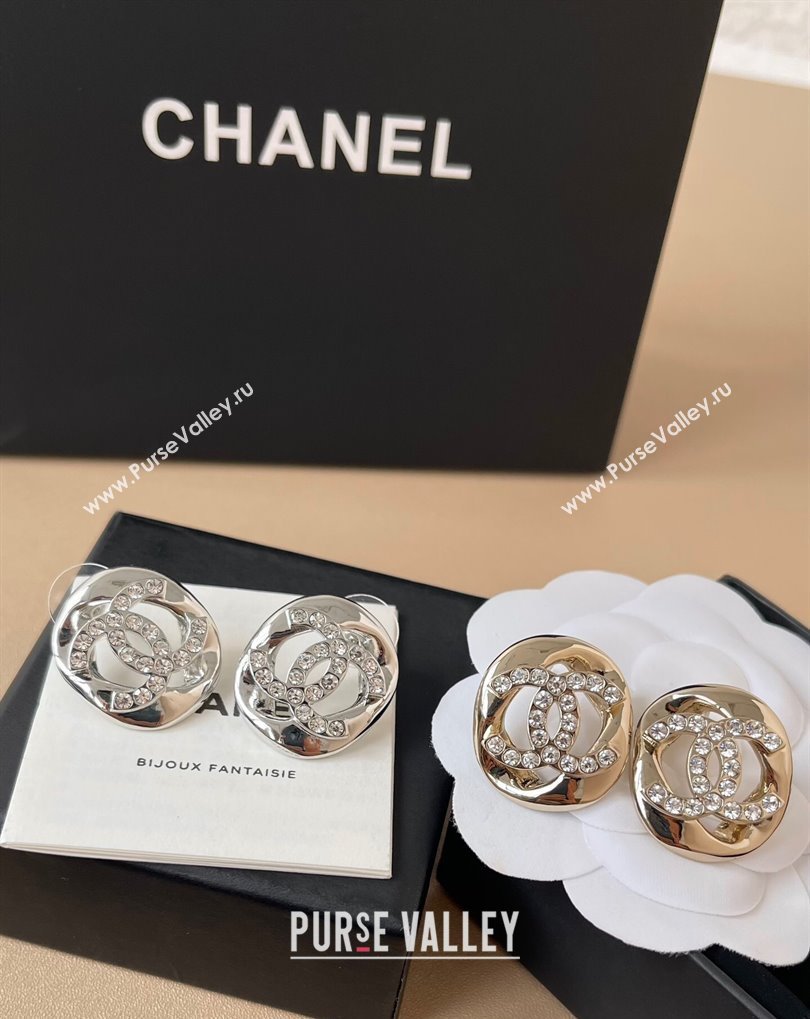 Chanel Strass CC Round Stud Earrings Silver 2025 0509 (YF-250509064)