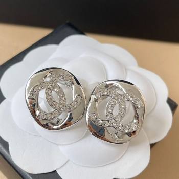 Chanel Strass CC Round Stud Earrings Silver 2025 0509 (YF-250509064)