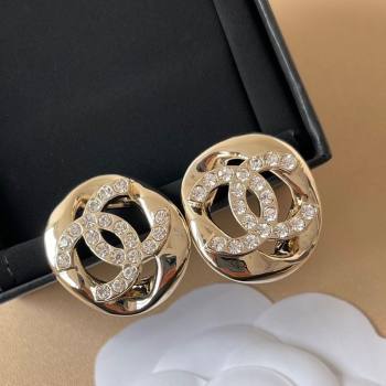 Chanel Strass CC Round Stud Earrings Gold 2025 0509 (YF-250509065)