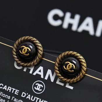 Chanel Aged Round Stud Earrings Black/Gold 2025 0509 (YF-250509066)