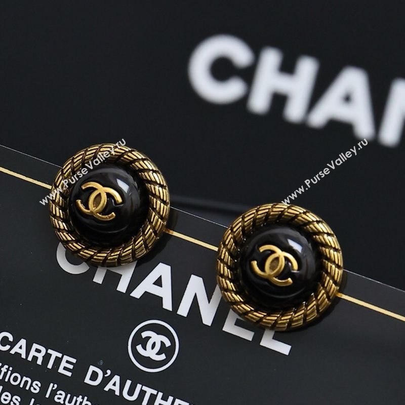 Chanel Aged Round Stud Earrings Black/Gold 2025 0509 (YF-250509066)