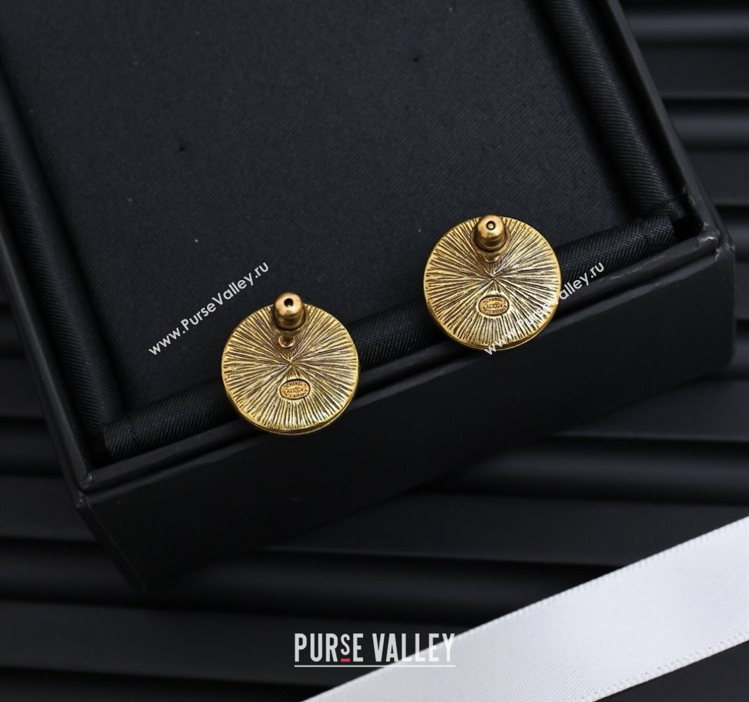 Chanel Aged Round Stud Earrings Black/Gold 2025 0509 (YF-250509066)