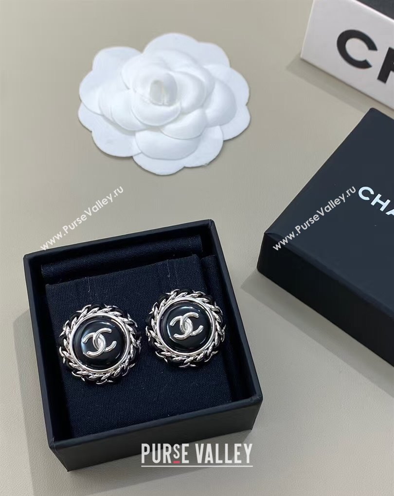 Chanel Chain Round Stud Earrings Black 2025 0509 (YF-250509082)