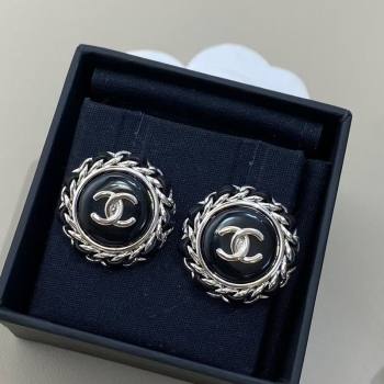 Chanel Chain Round Stud Earrings Black 2025 0509 (YF-250509082)