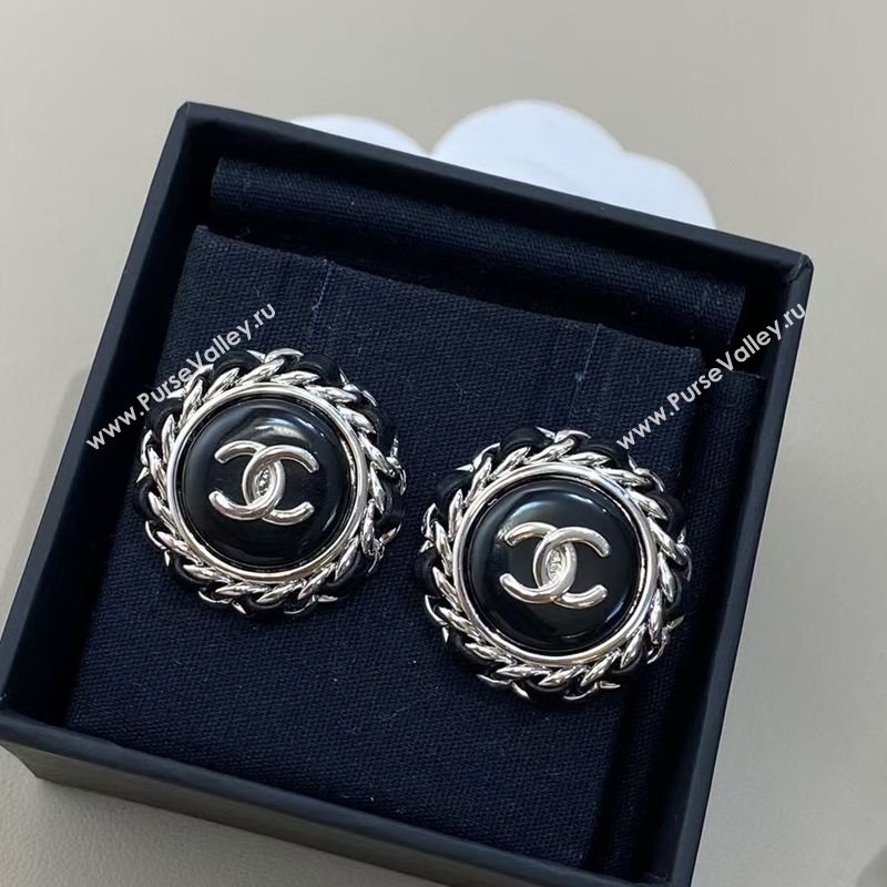 Chanel Chain Round Stud Earrings Black 2025 0509 (YF-250509082)