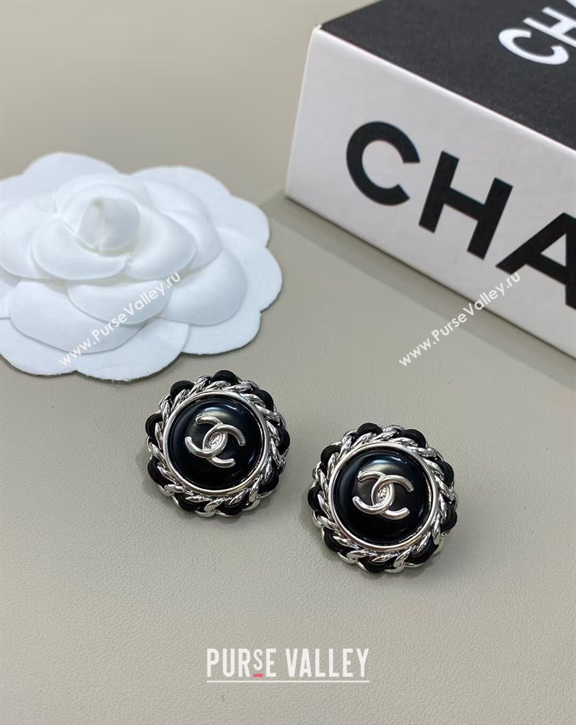 Chanel Chain Round Stud Earrings Black 2025 0509 (YF-250509082)