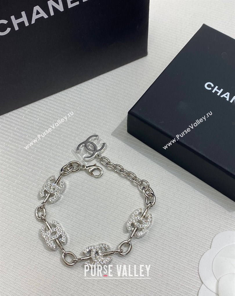 Chanel Chain Bracelet with Strass CC Silver 2025 0509 (YF-250509084)