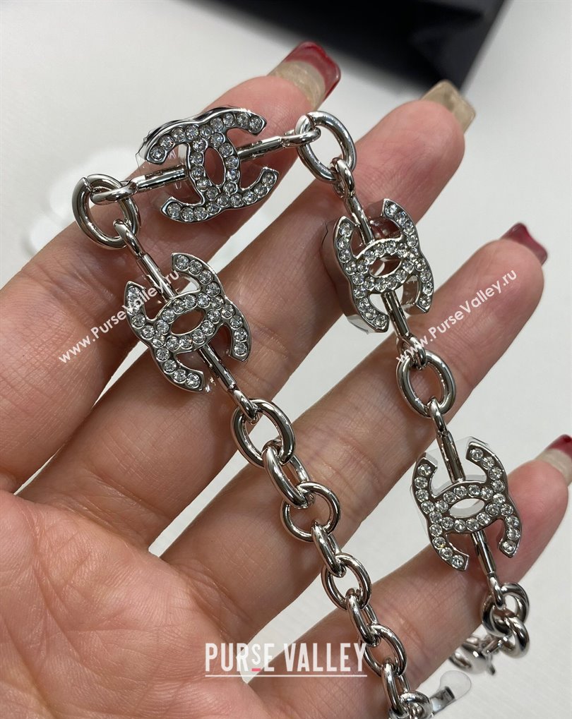 Chanel Chain Bracelet with Strass CC Silver 2025 0509 (YF-250509084)