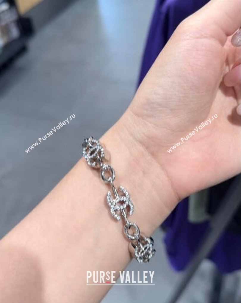 Chanel Chain Bracelet with Strass CC Silver 2025 0509 (YF-250509084)
