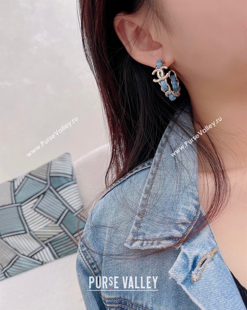 Chanel Chain Denim Hoop Earrings Blue 2025 0509 (YF-250509092)