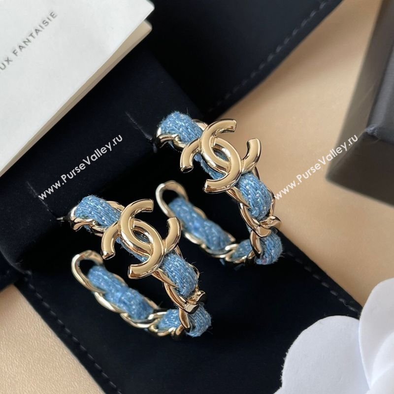 Chanel Chain Denim Hoop Earrings Blue 2025 0509 (YF-250509092)