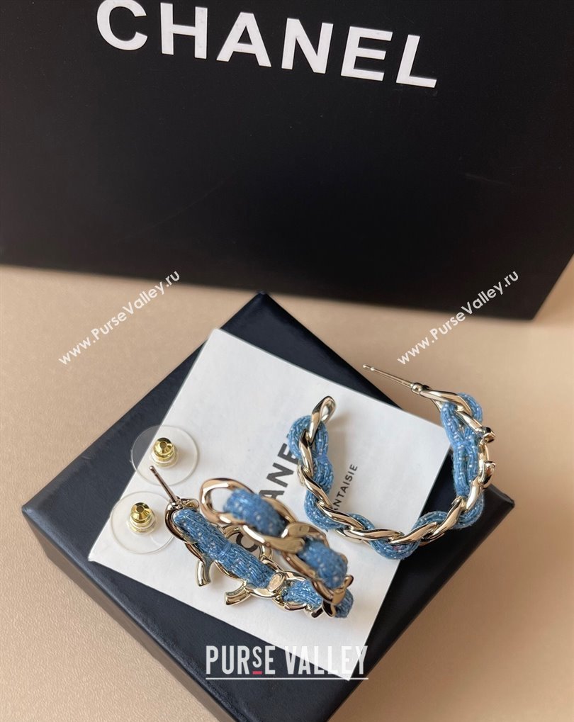 Chanel Chain Denim Hoop Earrings Blue 2025 0509 (YF-250509092)