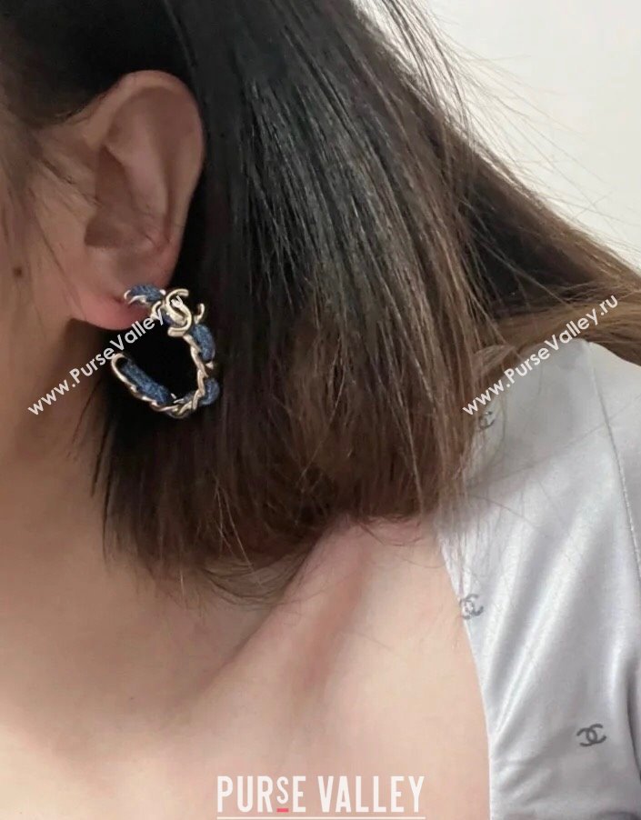 Chanel Chain Denim Hoop Earrings Blue 2025 0509 (YF-250509092)