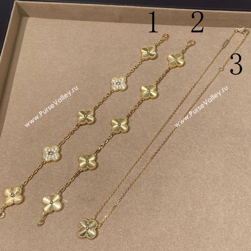 Van Cleef Arpels Alhambra Bracelet, 5 Motifs and Pendant Necklace Gold 2025 0509 (YF-250509123)