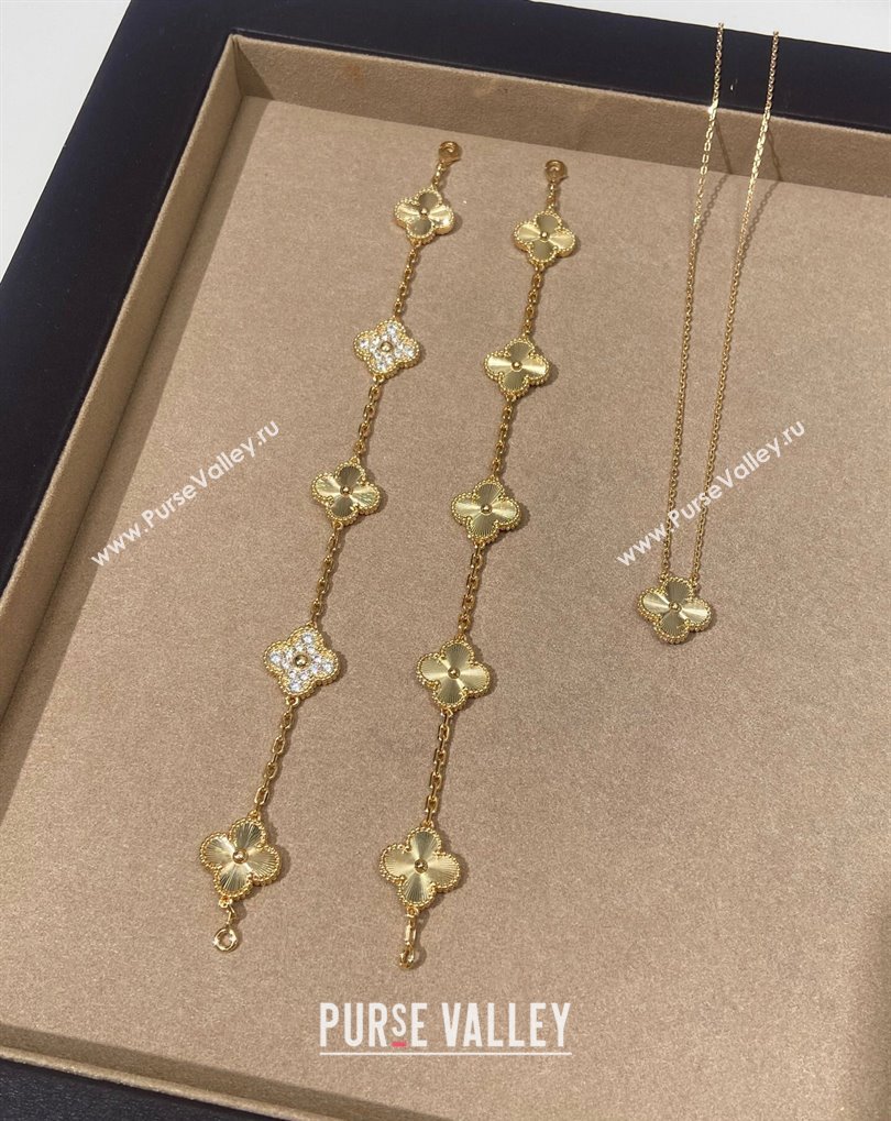 Van Cleef Arpels Alhambra Bracelet, 5 Motifs and Pendant Necklace Gold 2025 0509 (YF-250509123)