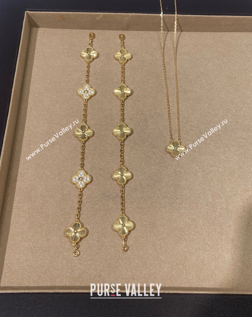 Van Cleef Arpels Alhambra Bracelet, 5 Motifs and Pendant Necklace Gold 2025 0509 (YF-250509123)