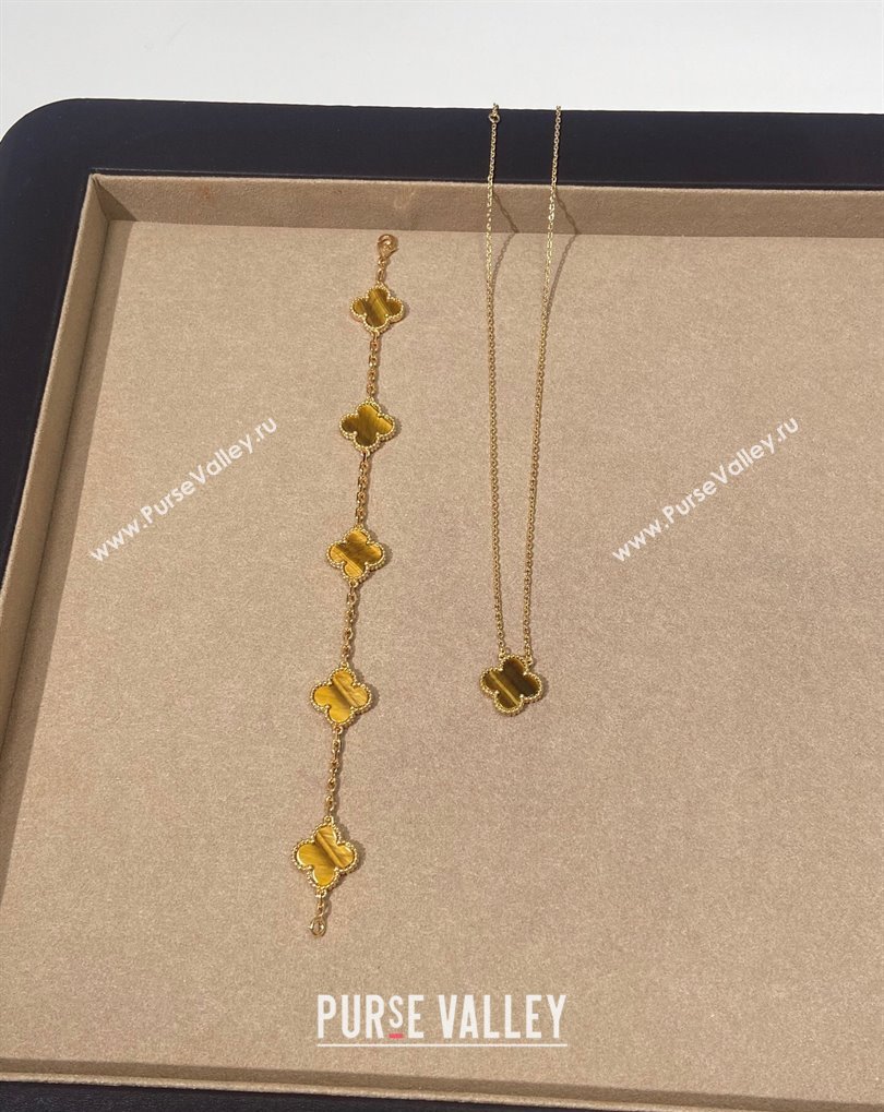 Van Cleef Arpels Alhambra Bracelet, 5 Motifs and Pendant Necklace Amber/Gold 2025 0509 (YF-250509124)