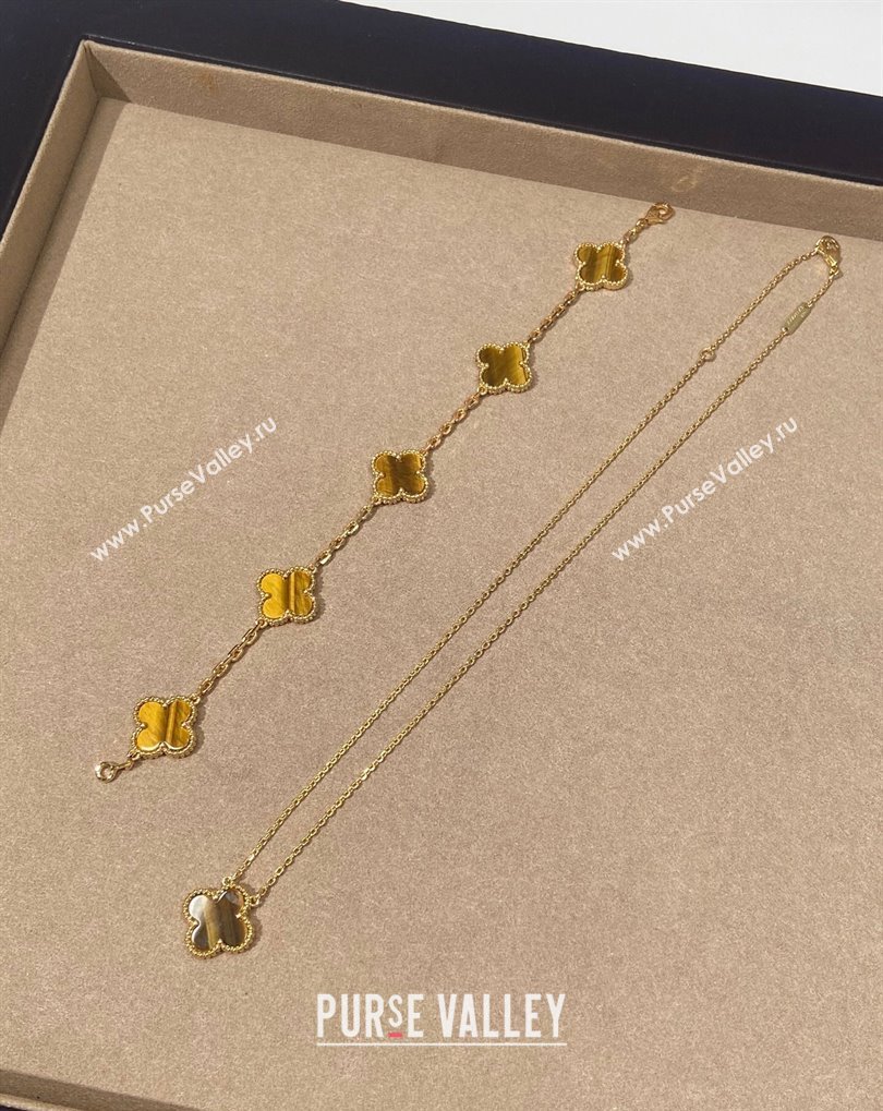 Van Cleef Arpels Alhambra Bracelet, 5 Motifs and Pendant Necklace Amber/Gold 2025 0509 (YF-250509124)