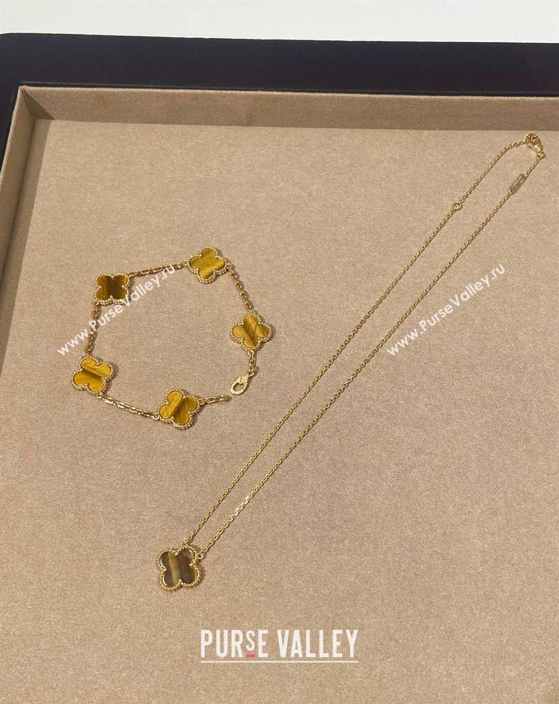 Van Cleef Arpels Alhambra Bracelet, 5 Motifs and Pendant Necklace Amber/Gold 2025 0509 (YF-250509124)