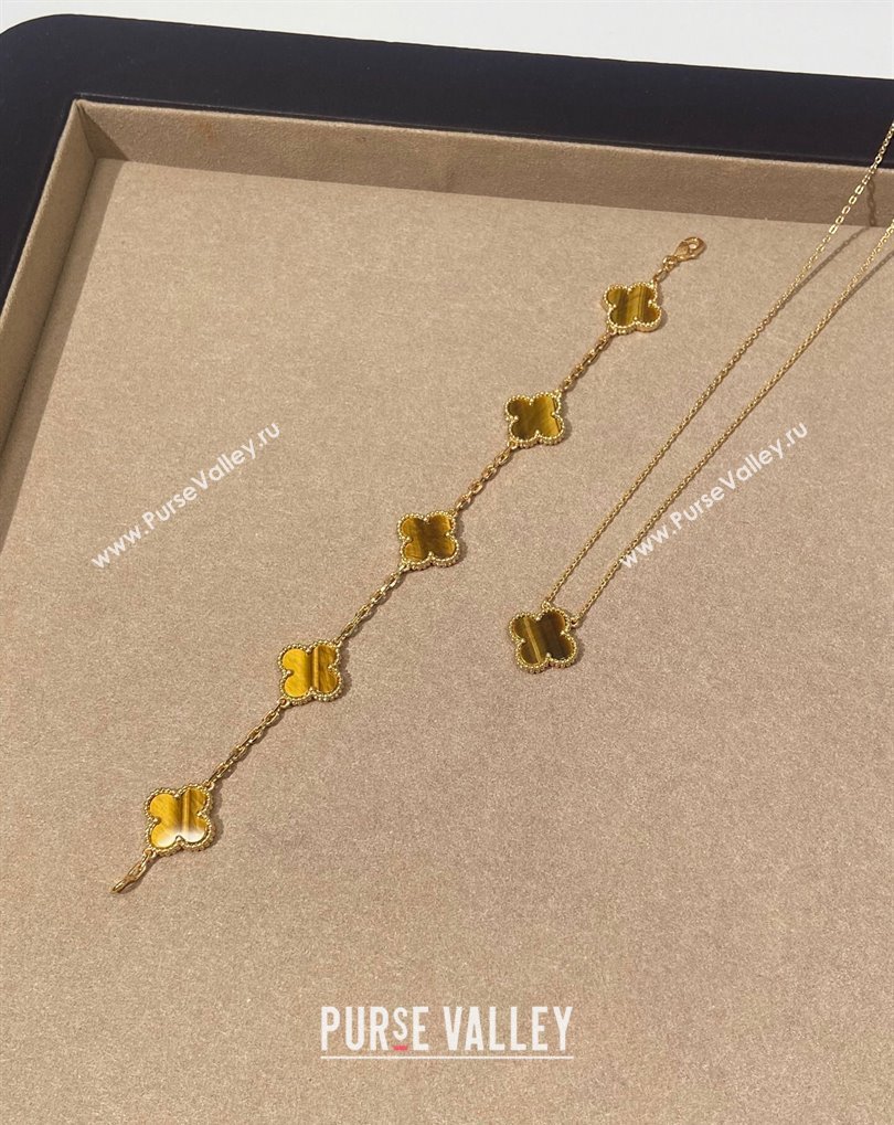 Van Cleef Arpels Alhambra Bracelet, 5 Motifs and Pendant Necklace Amber/Gold 2025 0509 (YF-250509124)