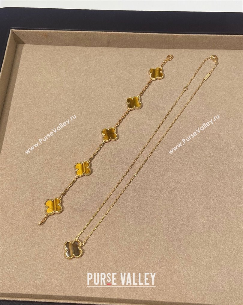 Van Cleef Arpels Alhambra Bracelet, 5 Motifs and Pendant Necklace Amber/Gold 2025 0509 (YF-250509124)
