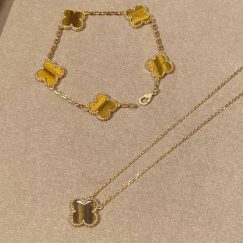 Van Cleef Arpels Alhambra Bracelet, 5 Motifs and Pendant Necklace Amber/Gold 2025 0509 (YF-250509124)