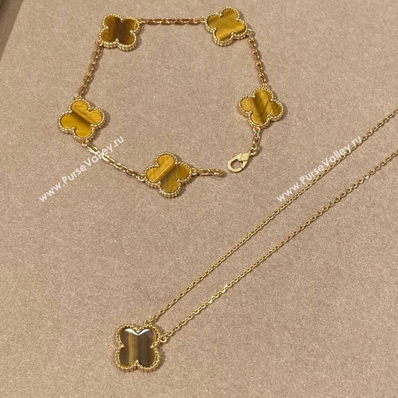 Van Cleef Arpels Alhambra Bracelet, 5 Motifs and Pendant Necklace Amber/Gold 2025 0509 (YF-250509124)