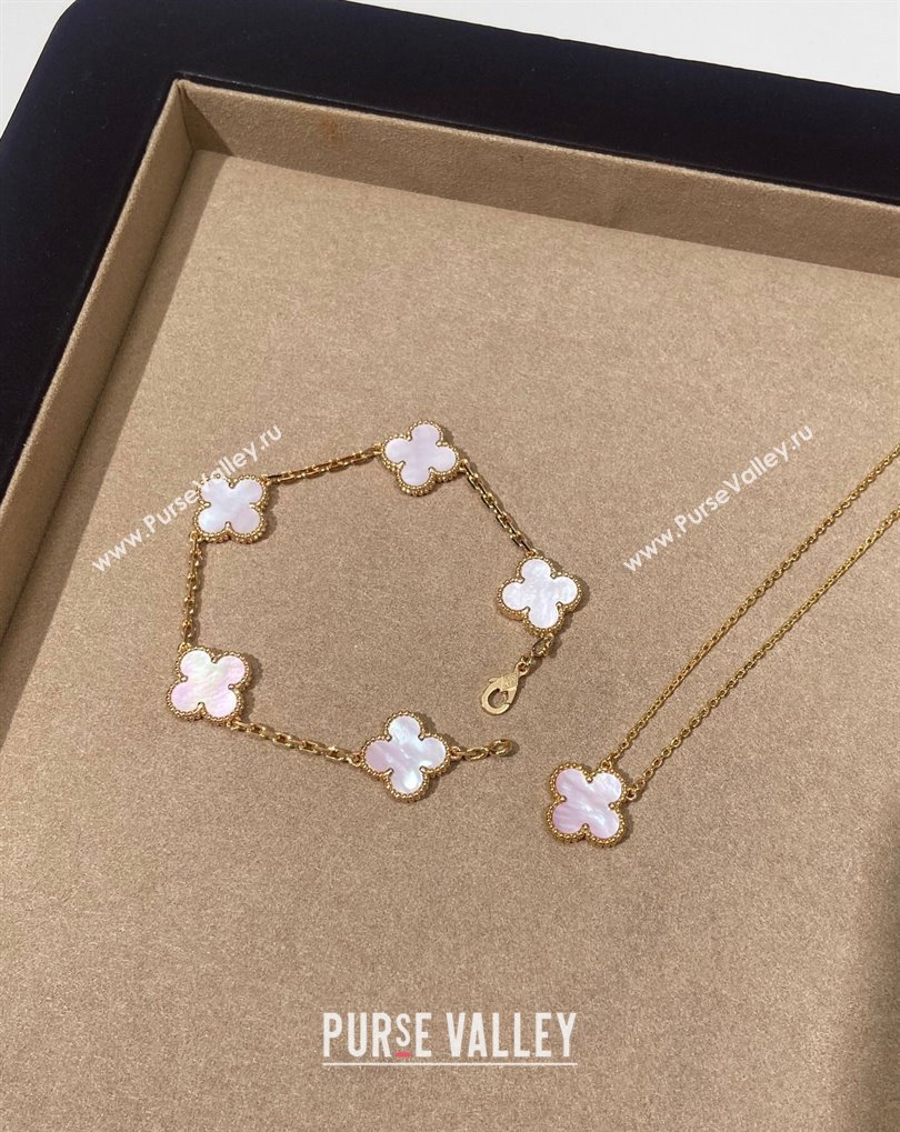 Van Cleef Arpels Alhambra Bracelet, 5 Motifs and Pendant Necklace Light Pink/Gold 2025 0509 (YF-250509125)