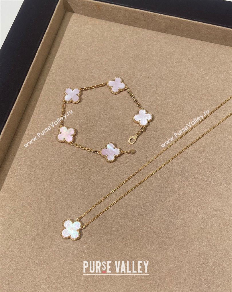 Van Cleef Arpels Alhambra Bracelet, 5 Motifs and Pendant Necklace Light Pink/Gold 2025 0509 (YF-250509125)