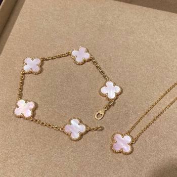 Van Cleef Arpels Alhambra Bracelet, 5 Motifs and Pendant Necklace Light Pink/Gold 2025 0509 (YF-250509125)