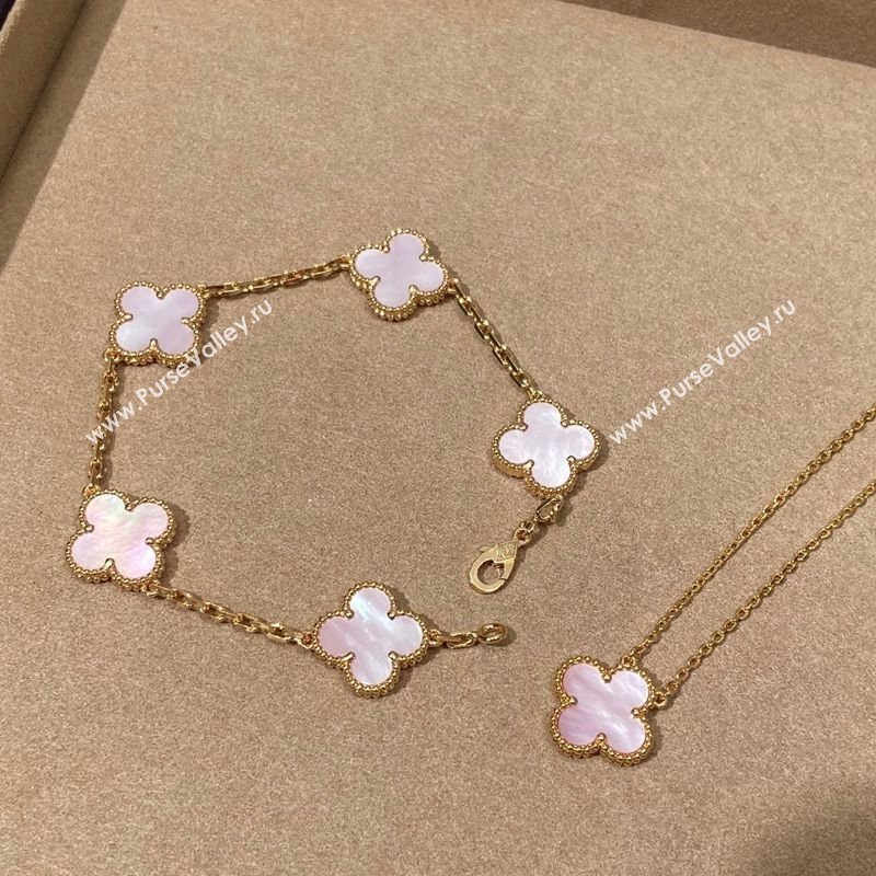 Van Cleef Arpels Alhambra Bracelet, 5 Motifs and Pendant Necklace Light Pink/Gold 2025 0509 (YF-250509125)