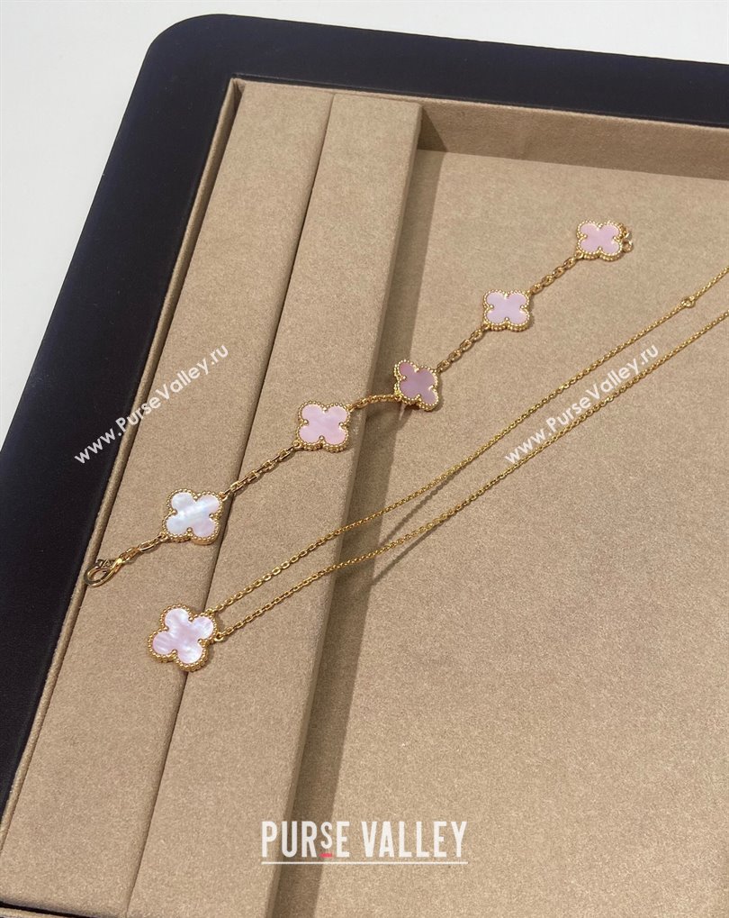 Van Cleef Arpels Alhambra Bracelet, 5 Motifs and Pendant Necklace Light Pink/Gold 2025 0509 (YF-250509125)