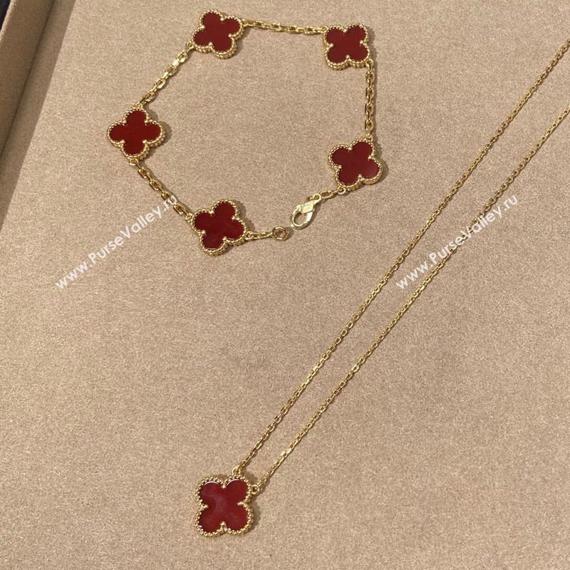 Van Cleef Arpels Alhambra Bracelet, 5 Motifs and Pendant Necklace Red/Gold 2025 0509 (YF-250509126)