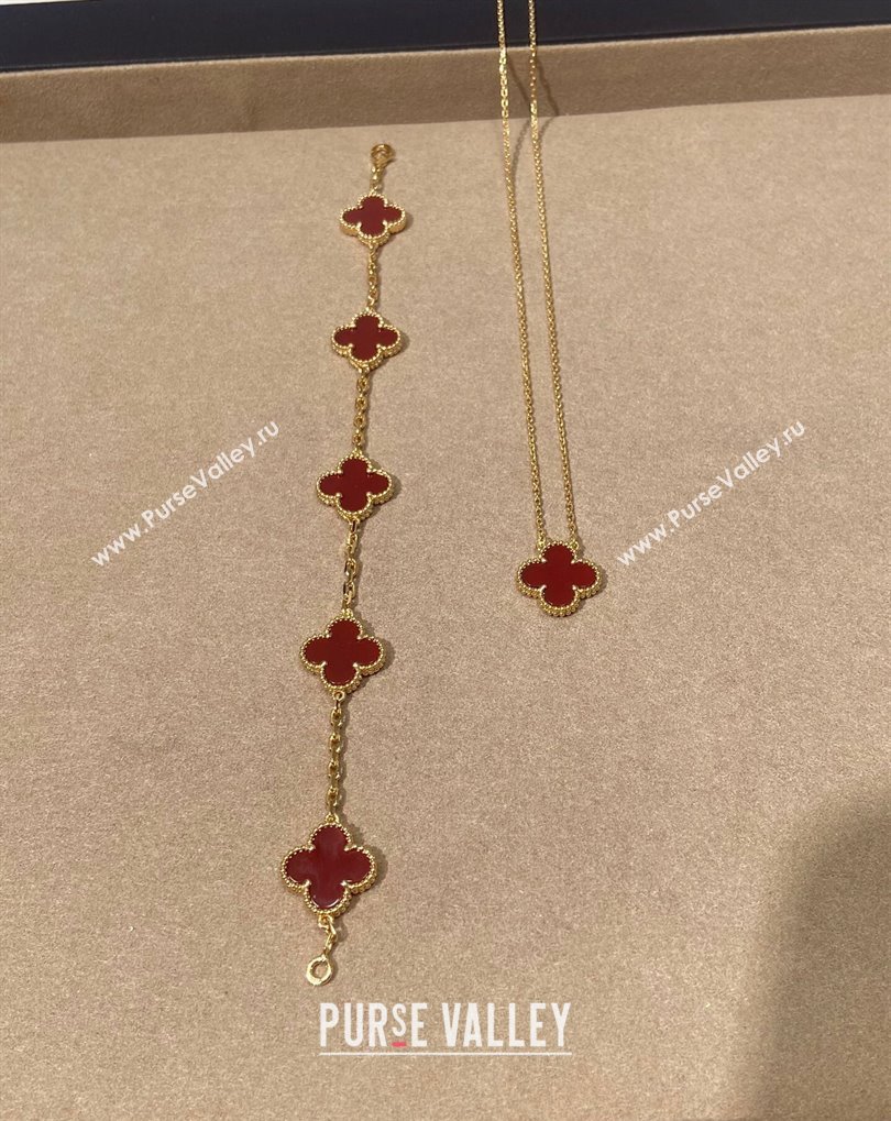 Van Cleef Arpels Alhambra Bracelet, 5 Motifs and Pendant Necklace Red/Gold 2025 0509 (YF-250509126)
