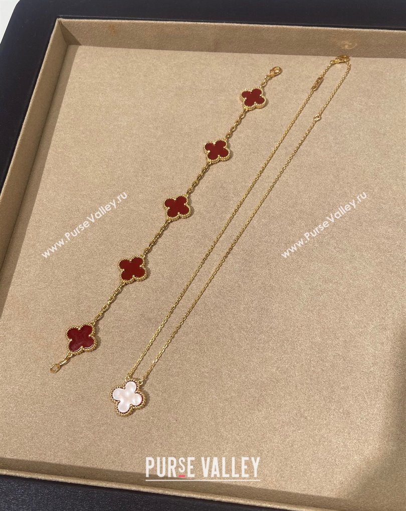 Van Cleef Arpels Alhambra Bracelet, 5 Motifs and Pendant Necklace Red/Gold 2025 0509 (YF-250509126)