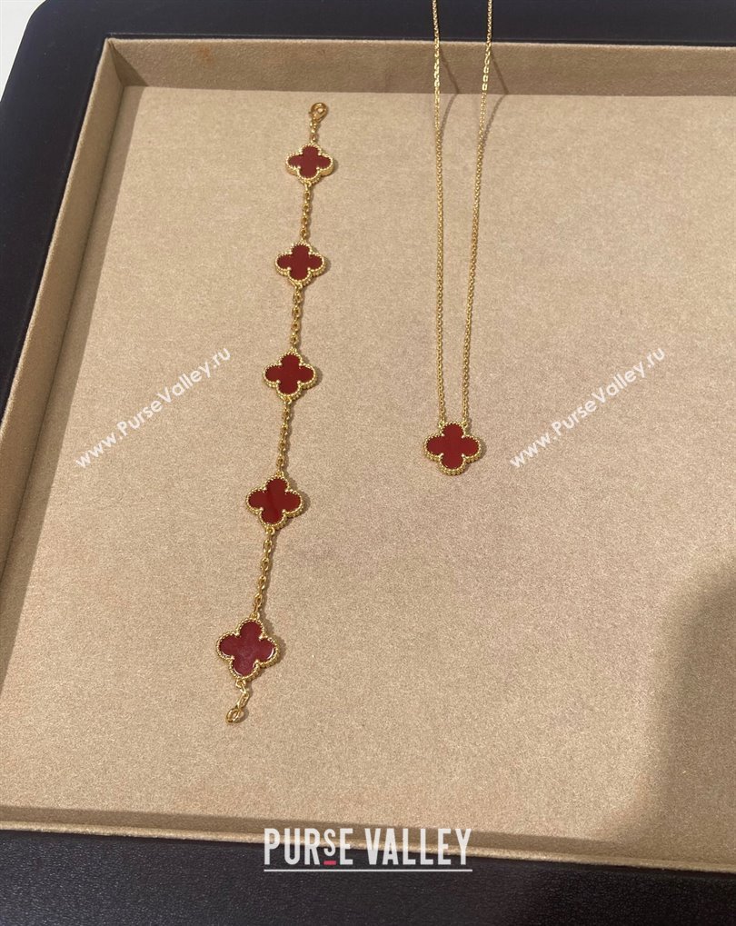 Van Cleef Arpels Alhambra Bracelet, 5 Motifs and Pendant Necklace Red/Gold 2025 0509 (YF-250509126)