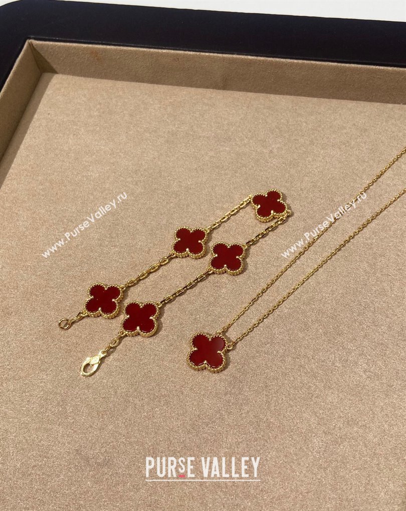 Van Cleef Arpels Alhambra Bracelet, 5 Motifs and Pendant Necklace Red/Gold 2025 0509 (YF-250509126)