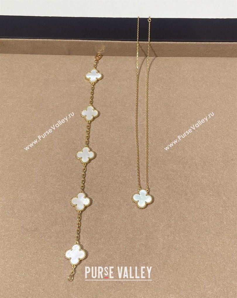 Van Cleef Arpels Alhambra Bracelet, 5 Motifs and Pendant Necklace White/Gold 2025 0509 (YF-250509127)