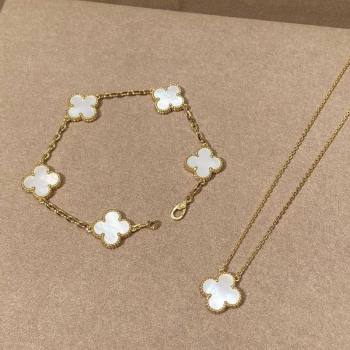 Van Cleef Arpels Alhambra Bracelet, 5 Motifs and Pendant Necklace White/Gold 2025 0509 (YF-250509127)