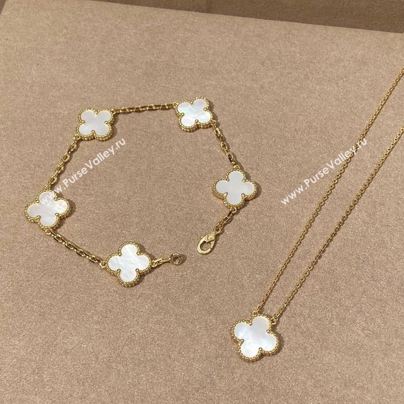 Van Cleef Arpels Alhambra Bracelet, 5 Motifs and Pendant Necklace White/Gold 2025 0509 (YF-250509127)