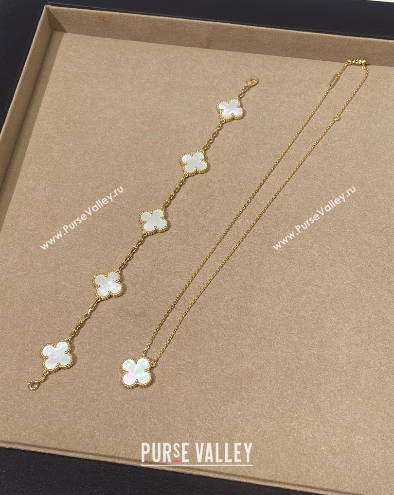 Van Cleef Arpels Alhambra Bracelet, 5 Motifs and Pendant Necklace White/Gold 2025 0509 (YF-250509127)