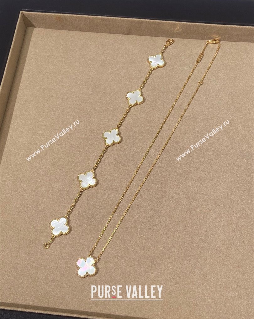 Van Cleef Arpels Alhambra Bracelet, 5 Motifs and Pendant Necklace White/Gold 2025 0509 (YF-250509127)